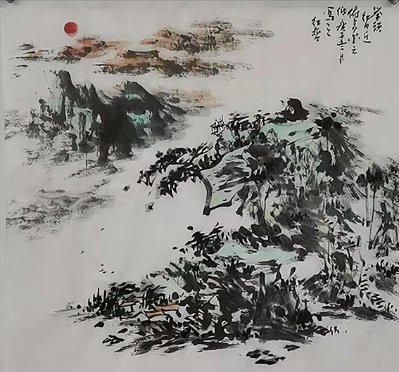 许红哲作品5《举头红日近 俯首白云低》  尺寸：35X35cm